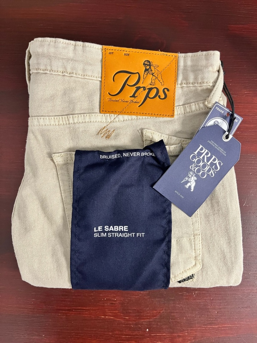 NWT Men 36x34 PRPS Jeans Le Sabre Japanese Denim Slim Straight Fit Stretch Beige